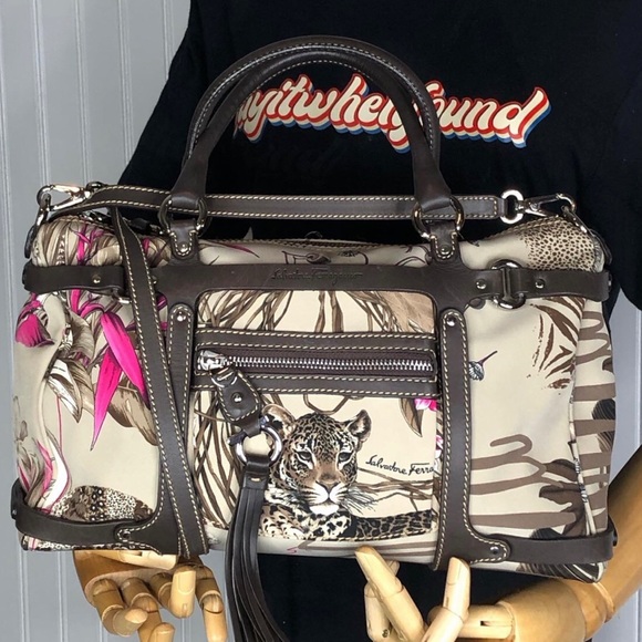 SALVATORE FERRAGAMO Leopard Tiger Jungle Animal Crossbody Shoulder Bag NWOT - Picture 1 of 17